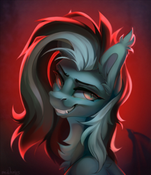 Size: 2500x2900 | Tagged: safe, artist:mithriss, imported from derpibooru, oc, oc only, bat pony, pony, bust, chest fluff, ear fluff, fangs, grin, male, smiling, solo, stallion, teeth