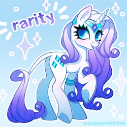Size: 1782x1782 | Tagged: safe, artist:gooharvester, imported from derpibooru, rarity, pony, g5 concept leaks, gradient background, jewelry, leonine tail, rarity (g5 concept leak), solo, tail, tiara