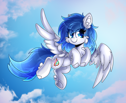 Size: 2784x2284 | Tagged: safe, artist:deraniel, imported from derpibooru, oc, oc only, oc:graceful motion, pegasus, pony, cloud, female, flying, mare, sky, smiling, solo