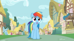 Size: 1280x720 | Tagged: safe, artist:anonymous, imported from twibooru, cloudchaser, derpy hooves, flitter, rainbow dash, rainbowshine, oc, oc:dark rainbow dash, pegasus, pony, /mlp/, 4chan, animated, cloud, cute, dirt road, female, flower, folded wings, happy, image, mare, mareschizo, mountain, mountain range, mp4, open smile, ponyville, screaming, sign, smiling, spread wings, t:em/p/o, wings