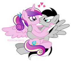 Size: 1000x854 | Tagged: safe, artist:jennieoo, imported from derpibooru, princess cadance, oc, alicorn, pegasus, pony, bow, heart, hug, kiss on the lips, kissing, pregdance, pregnant, show accurate, simple background, teen princess cadance, transparent background, vector