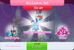 Size: 1267x857 | Tagged: safe, idw, imported from derpibooru, rainbow dash, deer, deer pony, peryton, reindeer, antlers, bundle, bush, cloven hooves, costs real money, doe, english, female, folded wings, gameloft, gem, guitar, idw showified, mobile game, musical instrument, my little pony: magic princess, numbers, official, reindeer dash, reindeerified, sale, solo, solo focus, species swap, text, umbrella, wings