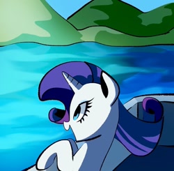 Size: 899x882 | Tagged: safe, artist:andromedasparkz, imported from derpibooru, rarity, pony, unicorn, boat, female, ocean, open mouth, solo, water