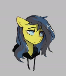 Size: 1720x1978 | Tagged: safe, artist:laymy, imported from derpibooru, oc, oc only, pony, bust, clothes, commission, floppy ears, gray background, hoodie, no pupils, simple background, solo
