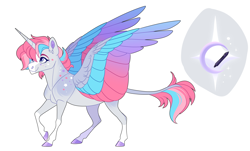 Size: 2900x1750 | Tagged: safe, artist:uunicornicc, imported from derpibooru, oc, oc only, alicorn, pony, colored wings, female, mare, multicolored wings, simple background, solo, white background, wings