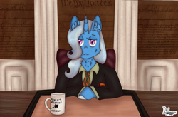 Size: 2041x1336 | Tagged: safe, artist:fluffytailponies, derpibooru exclusive, imported from derpibooru, trixie, semi-anthro, unicorn, :3, better call saul, cheek fluff, clothes, commission, crossover, ear fluff, female, looking at you, mare, mug, neck fluff, saul goodman, solo, suit