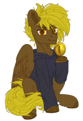 Size: 1784x2600 | Tagged: safe, artist:medkit, imported from derpibooru, oc, oc only, oc:bricomaniaco, pegasus, pony, derpibooru community collaboration, 2023 community collab, adam's apple, big eyes, clothes, coin, ear fluff, eyes open, fluffy, hoodie, horseshoes, looking at you, male, mario, paint tool sai 2, partially open wings, raised hoof, short mane, simple background, sitting, sketch, smiling, solo, stallion, sternocleidomastoid, super mario bros., transparent background, wings