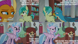 Size: 4400x2475 | Tagged: safe, edit, edited screencap, editor:quoterific, imported from derpibooru, screencap, gallus, ocellus, sandbar, silverstream, smolder, yona, yak, school daze, school of friendship, student six