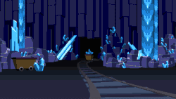 Size: 640x360 | Tagged: safe, artist:zeka10000, imported from derpibooru, them's fightin' herds, animated, background, community related, gif, minecart, no pony, pixel art, rail, water, waterfall