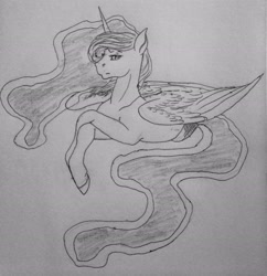 Size: 2448x2530 | Tagged: safe, artist:crazyaniknowit, imported from derpibooru, princess luna, pony, high res, monochrome, solo, traditional art