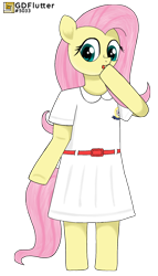 Size: 1148x2006 | Tagged: safe, artist:thread8, imported from derpibooru, fluttershy, semi-anthro, clothes, dress, school uniform, simple background, solo, transparent background, watermark