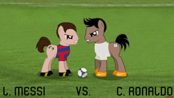 Size: 1024x576 | Tagged: safe, artist:euginebrony, imported from derpibooru, pony, pony creator, cristiano ronaldo, duo, football, lionel messi, male, ponified, rule 85, sports, wat