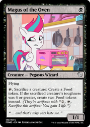 Size: 375x523 | Tagged: safe, edit, edited screencap, imported from derpibooru, screencap, zipp storm, pegasus, pony, spoiler:g5, spoiler:my little pony: tell your tale, spoiler:tyts01e35, ccg, easybake oven, g5, kitchen, magic the gathering, my little pony: tell your tale, pan, panic on harvest & hugs day, pot, trading card, trading card edit