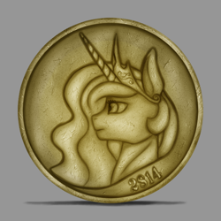 Size: 600x600 | Tagged: safe, artist:stray prey, imported from derpibooru, princess celestia, coin, sternocleidomastoid