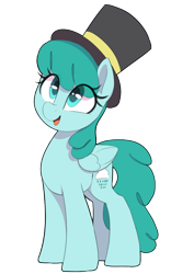 Size: 800x1280 | Tagged: safe, artist:thebatfang, imported from derpibooru, spring melody, sprinkle medley, pegasus, pony, background pony, cute, eye clipping through hair, female, folded wings, hat, looking up, mare, open mouth, open smile, simple background, smiling, solo, top hat, transparent background, wings