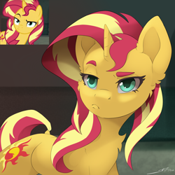 Size: 4000x4000 | Tagged: safe, artist:skitsroom, imported from derpibooru, screencap, sunset shimmer, pony, unicorn, equestria girls, equestria girls series, forgotten friendship, cheek fluff, chest fluff, cute, dock, ear fluff, eyebrows, faic, female, frown, lidded eyes, mare, pouting, raised eyebrow, redraw, scene interpretation, screencap reference, shimmerbetes, solo, tail, unamused