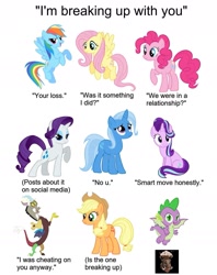 Size: 1569x1977 | Tagged: safe, edit, edited screencap, imported from derpibooru, screencap, applejack, discord, fluttershy, pinkie pie, rainbow dash, rarity, spike, starlight glimmer, trixie, dragon, pegasus, pony, unicorn, 1000 hours in ms paint, antlers, cloud, female, horn, horns, in character, male, mare, meme, mind blown, summer sun celebration, summer sunset, winged spike, wings