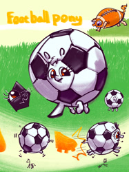 Size: 2048x2732 | Tagged: safe, artist:ja0822ck, imported from derpibooru, ball pony, object pony, original species, pony, adorawat, american football, ball, cute, daaaaaaaaaaaw, football, grass, i can't believe it's not badumsquish, kick, ponified, rule 85, soccer shoes, sports, wat