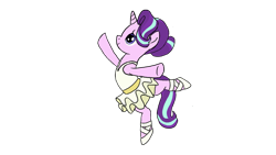 Size: 1280x720 | Tagged: safe, artist:starcoder, imported from derpibooru, starlight glimmer, pony, unicorn, ballerina, clothes, female, glimmerina, mare, simple background, smiling, solo, standing, standing on one leg, transparent background, tutu