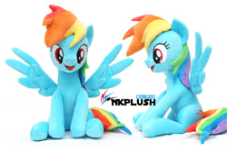 Size: 1280x854 | Tagged: safe, artist:nekokevin, imported from derpibooru, rainbow dash, pegasus, pony, commission, female, irl, mare, photo, plushie, simple background, solo, spread wings, white background, wings