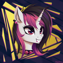 Size: 2000x2000 | Tagged: safe, artist:adagiostring, imported from derpibooru, oc, oc only, pony, unicorn, bust, choker, commission, female, horn, piercing, solo, spiked choker, unicorn oc