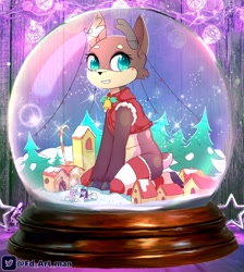Size: 2690x3000 | Tagged: safe, artist:fd, imported from derpibooru, oc, oc only, pony, candy, candy cane, clothes, food, house, snow globe, socks, solo, string lights, striped socks, tree
