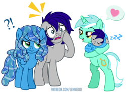 Size: 1000x728 | Tagged: safe, artist:jennieoo, imported from derpibooru, lyra heartstrings, oc, oc:maverick, oc:maverick jr, oc:ocean soul, earth pony, pegasus, pony, unicorn, baby, baby pony, bipedal, canon x oc, colt, cute, female, foal, g4, infidelity, lyrabetes, male, shocked, simple background, sleeping, story, story in the comments, transparent background, vector