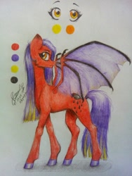 Size: 1224x1632 | Tagged: safe, artist:avroras_world, imported from derpibooru, oc, oc only, bat pony, pony, bat pony oc, bat wings, female, hoof polish, mare, reference sheet, signature, solo, traditional art, wings