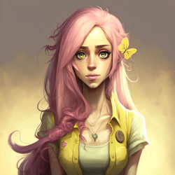 Size: 1024x1024 | Tagged: safe, editor:nevereverevr, imported from derpibooru, fluttershy, human, ai content, ai generated, generator:midjourney, humanized, jewelry, necklace