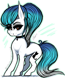 Size: 985x1179 | Tagged: safe, artist:conflei, imported from derpibooru, oc, oc only, earth pony, pony, choker, earth pony oc, female, mare, signature, simple background, solo, white background