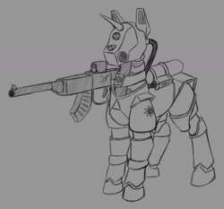 Size: 1280x1192 | Tagged: safe, artist:stray prey, imported from derpibooru, pony, armor, gun, power armor, solo, weapon