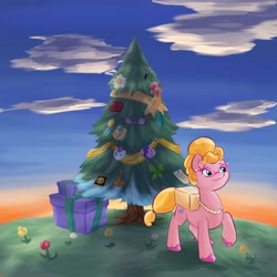 Size: 4096x4096 | Tagged: safe, artist:felldeal, imported from derpibooru, earth pony, pony, series:daily drawing december, christmas, female, g5, holiday, mare, phyllis cloverleaf, solo, tree