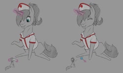 Size: 1280x768 | Tagged: safe, artist:stray prey, imported from derpibooru, oc, oc only, oc:altus bastion, oc:lucent, pony, unicorn, bandaid, bandaid on nose, candy, food, lollipop, nurse, sternocleidomastoid