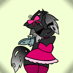 Size: 3072x3072 | Tagged: safe, artist:noxa, imported from derpibooru, oc, anthro, changeling, changeling queen, bowties are cool, changeling queen oc, clothes, cute, dress, ocbetes, solo