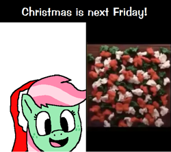 Size: 533x475 | Tagged: safe, artist:panoramhusky, imported from derpibooru, minty, earth pony, christmas, cookie, cookie dough, female, food, freckles, hat, holiday, mare, meme, santa hat