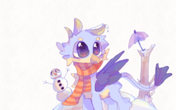 Size: 1143x720 | Tagged: safe, artist:shallen colovv✨👒, imported from derpibooru, gallus, griffon, adorable face, bole, clothes, confused, cute, fluffy, gallabetes, lovely, male, mr.snow, no source available, scarf, shovel, snowfield, solo focus, spread wings, standing, striped scarf, tail, tail wrap, umbrella, wings, younger