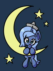 Size: 720x955 | Tagged: safe, artist:derp pone, derpibooru exclusive, imported from derpibooru, princess luna, alicorn, pony, cartographer's cap, crescent moon, cute, female, filly, hat, looking at you, lunabetes, moon, smiling, smiling at you, solo, stars, tangible heavenly object, woona, younger