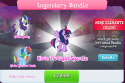 Size: 1284x859 | Tagged: safe, imported from derpibooru, rainbow dash, rarity, twilight sparkle, kirin, winged kirin, bundle, cloven hooves, collection, costs real money, crack is cheaper, english, fangs, female, gameloft, group, horn, kirin rainbow dash, kirin rarity, kirin twilight, kirin-ified, mobile game, my little pony: magic princess, numbers, official, species swap, spread wings, text, wings