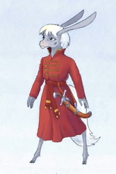 Size: 669x1000 | Tagged: safe, artist:adeptus-monitus, imported from derpibooru, anthro, clothes, humpbacked horse, russian literature, saber, solo, weapon