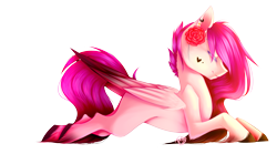 Size: 2972x1656 | Tagged: safe, artist:prettyshinegp, imported from derpibooru, oc, oc only, pegasus, pony, eyes closed, female, flower, flower in hair, mare, pegasus oc, simple background, solo, transparent background