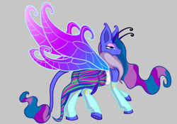 Size: 1500x1050 | Tagged: safe, artist:darknazawrath, imported from derpibooru, oc, oc only, pony, butterfly wings, chest fluff, clothes, colored hooves, dress, female, gray background, simple background, smiling, solo, wings