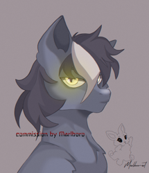 Size: 1800x2096 | Tagged: safe, artist:marlboro-art, imported from derpibooru, oc, pony, bust, commission, commissions open, gray background, simple background, solo