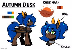 Size: 2048x1423 | Tagged: safe, artist:lrusu, imported from derpibooru, oc, oc only, oc:autumn dusk, bat pony, pony, chest fluff, choker, lidded eyes, looking at you, reference sheet, simple background, smiling, solo, white background