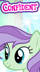Size: 205x368 | Tagged: safe, imported from derpibooru, violet twirl, pony, cropped, english, female, friendship student, gameloft, mare, meme, my little pony: magic princess, solo, text, wow! glimmer