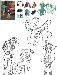 Size: 3000x4000 | Tagged: safe, artist:enperry88, imported from derpibooru, end zone, ocarina green, earth pony, inkling, pegasus, pony, aloha shirt, cap, clothes, collaboration, collage, crossover, dadfoot sandals, devil horn (gesture), enperry (splatoon), flip flops, flying, friendship student, gesture, hat, headphones, inkling girl, looking at each other, looking at someone, octoling, octoling girl, outfit, shirt, shoes, simple background, skalop (splatoon), splatoon, splatoon 3, spread wings, transparent background, wings, zekko (splatoon), zink (splatoon)