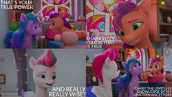 Size: 4400x2475 | Tagged: safe, edit, edited screencap, editor:quoterific, imported from derpibooru, screencap, izzy moonbow, sunny starscout, zipp storm, earth pony, pegasus, pony, unicorn, spoiler:my little pony: make your mark chapter 2, spoiler:myms01e04, 3d, ali-conned, g5, my little pony: make your mark, my little pony: make your mark chapter 2