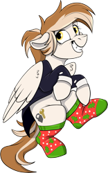 Size: 945x1519 | Tagged: safe, artist:rutkotka, imported from derpibooru, oc, oc only, oc:eggnog escape, pegasus, pony, derpibooru community collaboration, 2023 community collab, chipped tooth, commission, female, mare, pegasus oc, simple background, smiling, solo, transparent background, your character here