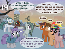 Size: 1440x1080 | Tagged: artist needed, safe, artist:anime-equestria, artist:atnezau, artist:bronybyexception, artist:dragonchaser123, artist:firestorm-can, artist:kevinerino, artist:landmark520, artist:misteraibo, artist:sketchmcreations, artist:starryshineviolet, artist:tomfraggle, artist:vectorshy, imported from derpibooru, cloudy quartz, limestone pie, marble pie, maud pie, oc, oc:colonel gravy, oc:onion, oc:sausage, oc:wavy, earth pony, pony, 19, advent calendar, annoyed, awkward, awkward grin, beard, blushing, building, bun, clothed ponies, clothes, cloud, crush, dusk, eager, eyebrows, eyes closed, facial hair, fairy lights, fake eyes, fake eyes glasses, family, farmhouse, female, frown, glasses, grin, groucho mask, happy, hat, heart, house, human nose, in love, joy, looking at each other, looking at someone, looking at you, male, manebun, mare, military hat, moustache, one eye covered, outdoors, rainbow colors, raised hoof, rock farm, shirtless shirt collar, silo, sitting, skeptical, sky, smiling, snow, speech bubble, stallion, standing, text, tree, tree branch, umbrella hat, wind wheel, winter