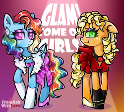 Size: 2200x2000 | Tagged: safe, artist:loverashley, imported from derpibooru, applejack, rainbow dash, earth pony, pegasus, pony, applejack also dresses in style, clothes, dress, female, rainbow dash always dresses in style