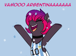 Size: 1576x1158 | Tagged: safe, artist:dibujito, imported from derpibooru, oc, oc:dib, argentina, clothes, confetti, fifa, football, piercing, simple background, spanish, spanish text, sports, world cup, world cup 2022